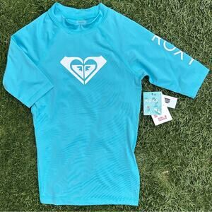 NEW Roxy Girl’s Whole Hearted Short Sleeve Compression Fit SPF 50 Rashguard 10/M